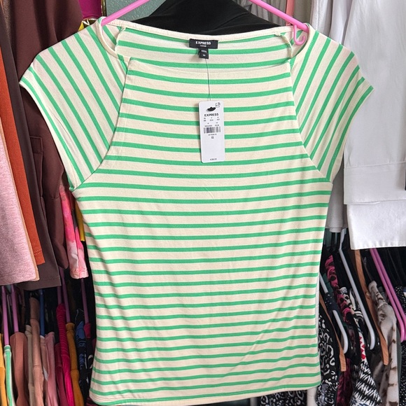 Express Mint and White Striped Short Sleeve Top - Picture 1 of 6